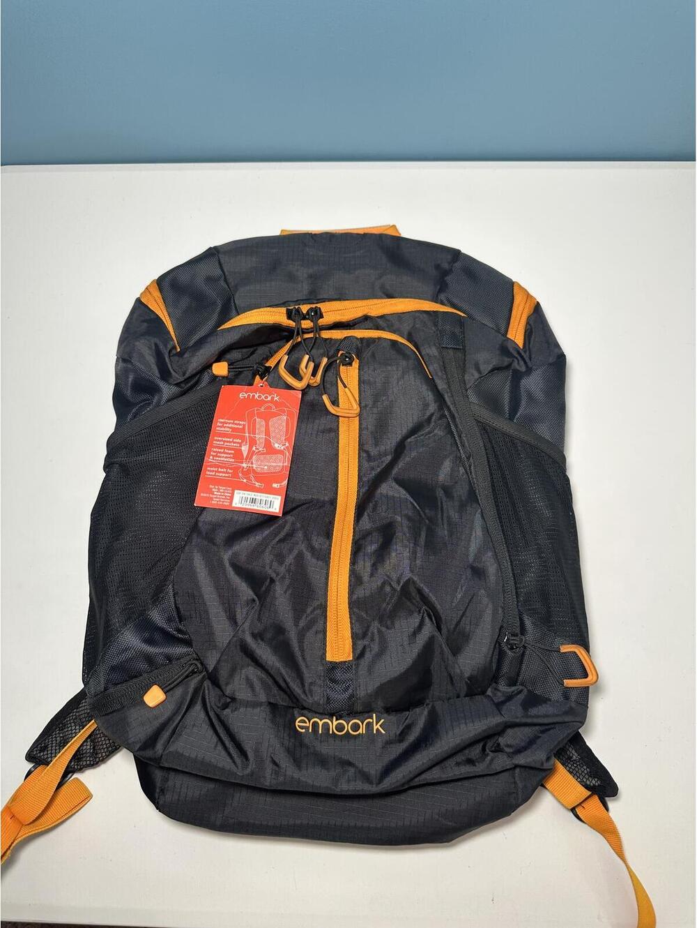 Embark Black and Orange Backpack with Sternum Straps and Mesh Pockets